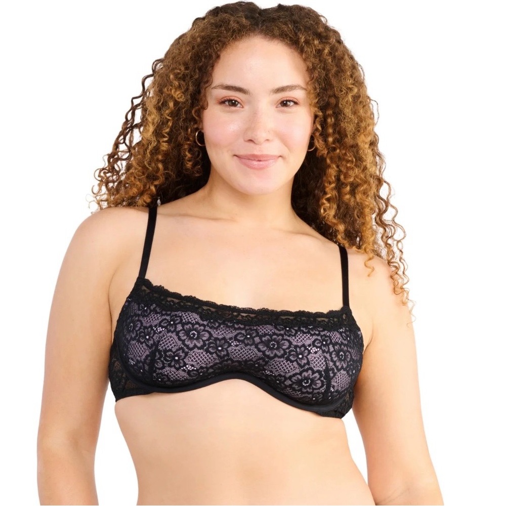 Black Lace Trim Bralette- Women's Intimates